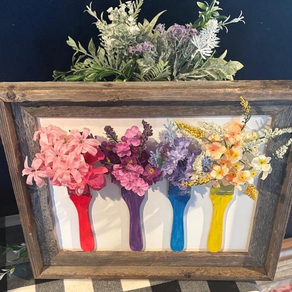 Handcrafted Colorful Paintbrush Floral Wall Art - Four Brush Bouquet - Picture 5 of 8